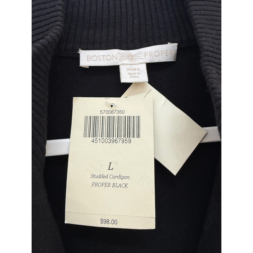 Boston Proper Studded Cardigan Large Black Zip Front Mock Neck NWT - Picture 5 of 11